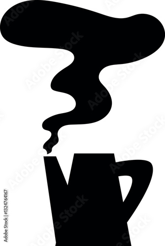 Black silhouette of teapot with water vapor on a white background