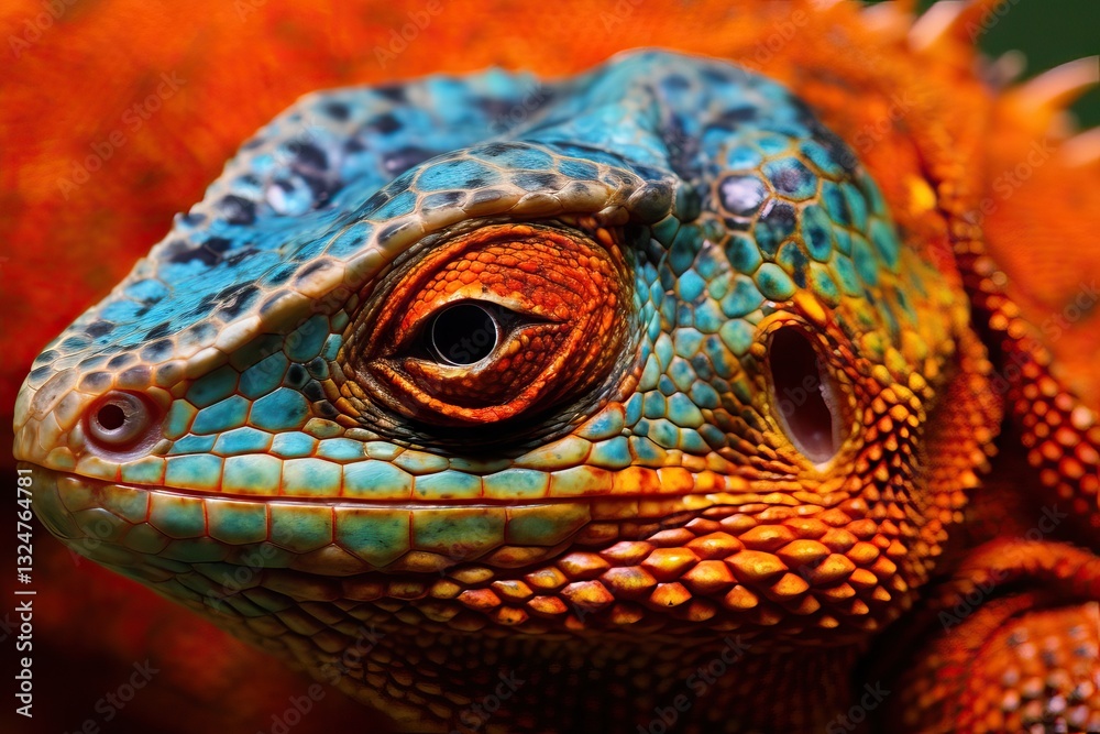 Fototapeta premium Close-up of a Lizard's Head with Vibrant Colors and Intricate Scales