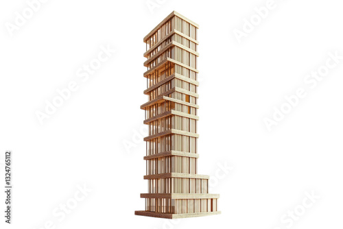 A tall wooden structure showcases architectural creativity in a minimalist setting isolated on transparent background