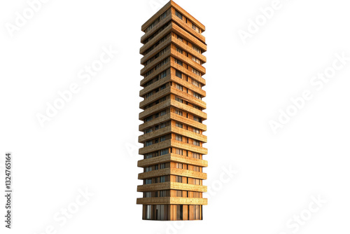 Innovative wooden tower showcasing sustainable architecture in an urban landscape isolated on transparent background