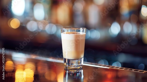 Close-Up Shot of a Blended Cocktail with Liquor Dissolving in a Glass on a Bar Counter Background