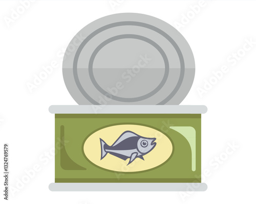 Open can of preserve fish. Vector flat icon. Vector illustration