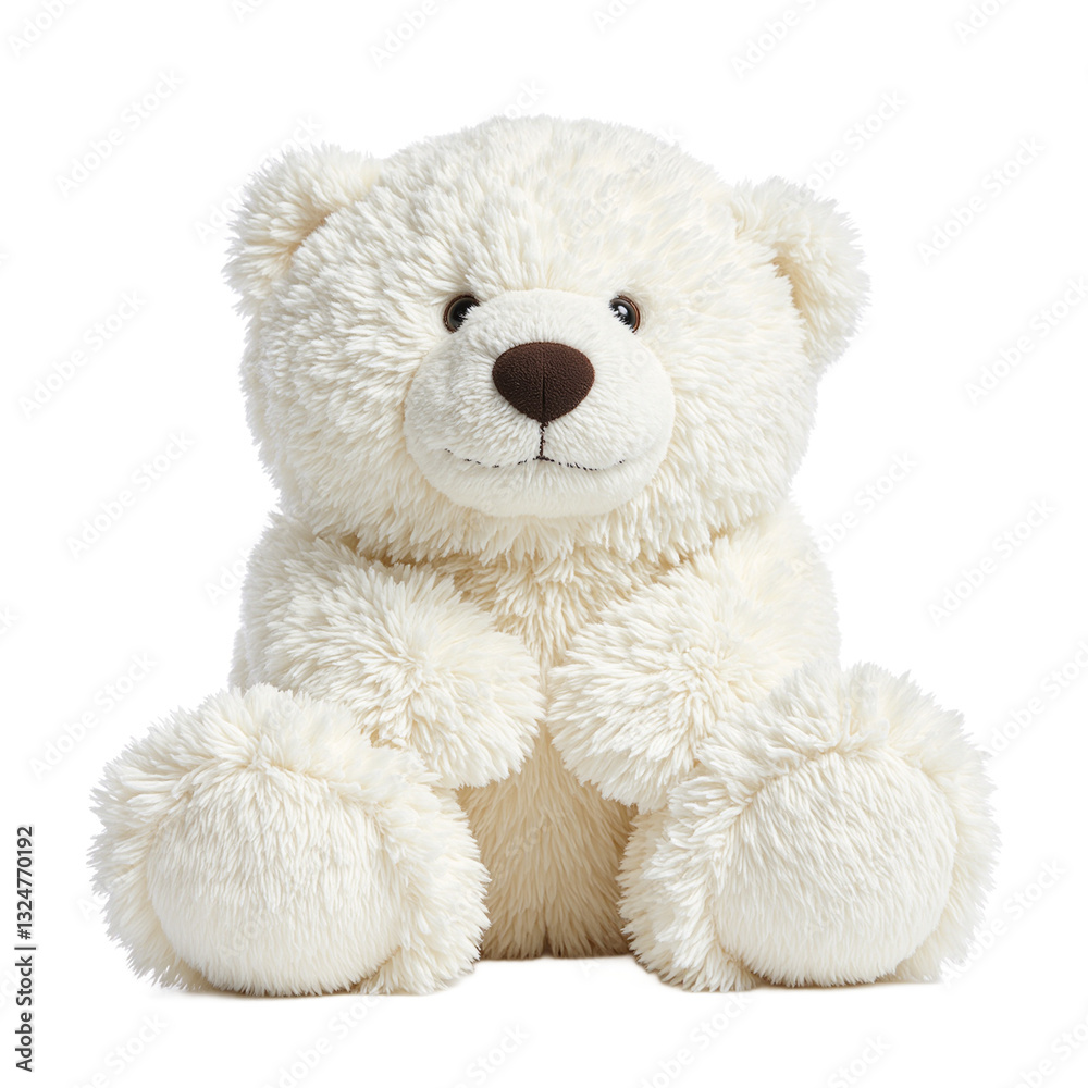 Obraz premium A cute fluffy polar bear plush with black nose and oversized paws perfect for a cozy winter theme