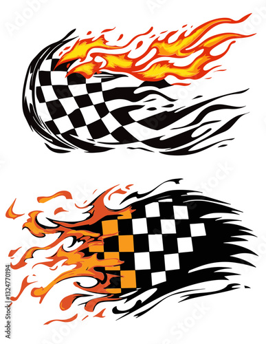 Racing Checkered Flag Flames Fire Automotive Car Decal Design Clip Art Motorcycle Race Graphics illustration