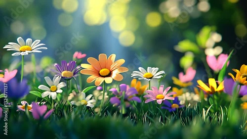 Vibrant Field of Blooming Flowers Swaying Gently in the Sunlight, Symbolizing Growth