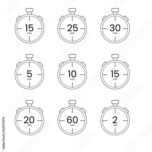 Stopwatch icon set. Flat illustration of stopwatch vector icons for web design.
