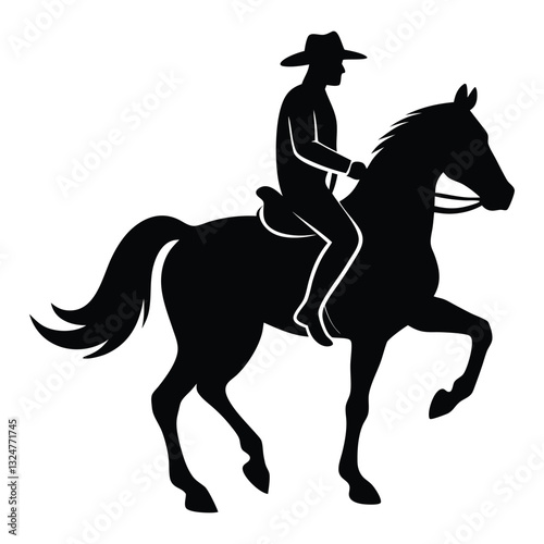 Black and White Horseman Silhouette with Crescent Moon Vector, Rider rides on a horse vector silhouette