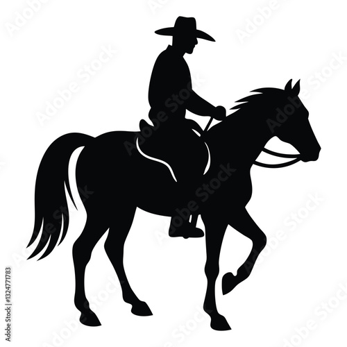 Black and White Horseman Silhouette with Crescent Moon Vector, Rider rides on a horse vector silhouette