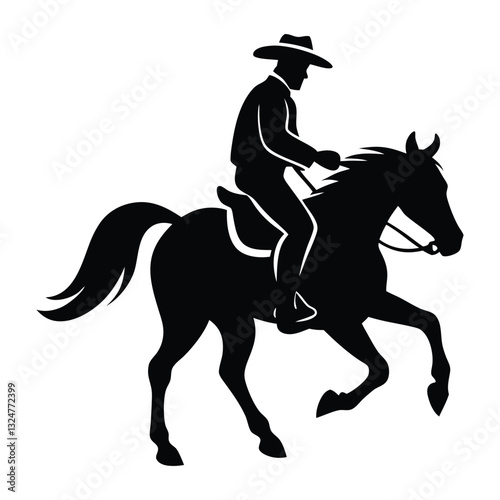 Black and White Horseman Silhouette with Crescent Moon Vector, Rider rides on a horse vector silhouette