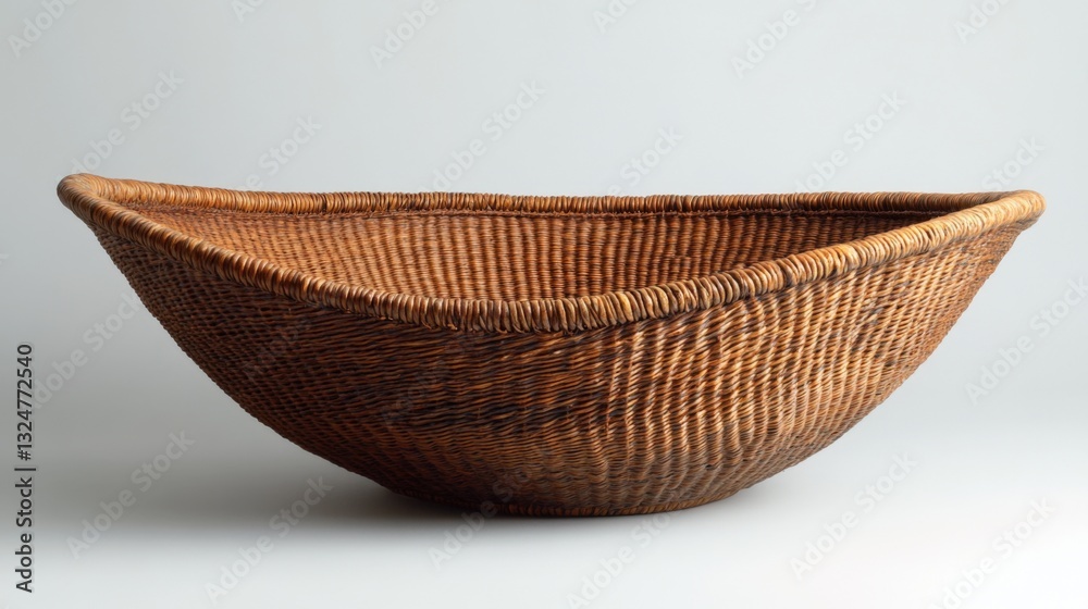 Obraz premium Large, oval-shaped wicker basket; handcrafted, brown, natural material.