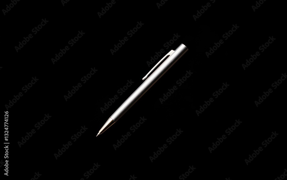 Silver Pen on Black Background: Minimalist Product Shot Silver Pen on Black Background: Minimalist Product Shot