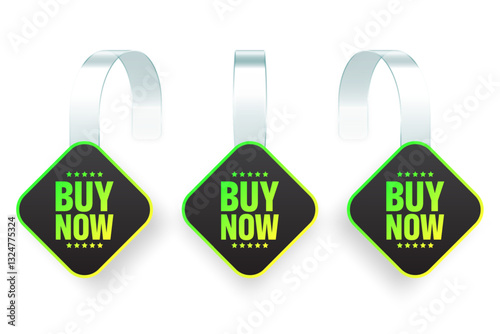 Colorful neon supermarket promotional wobblers. Realistic wobbler template for shelf advertising. Sale or discount label with ad text. Special offer price tag. Vector illustration
