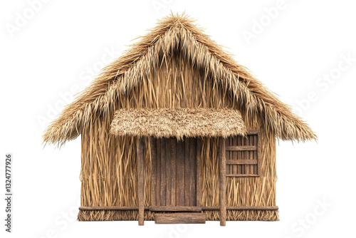 Obraz na płótnie Traditional straw hut crafted with natural materials standing prominently against a white backdrop isolated on transparent background w salonie