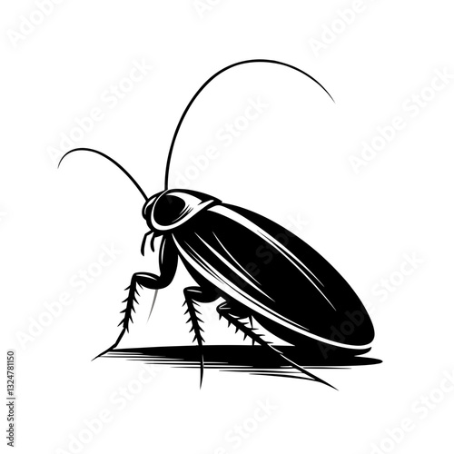 Black cockroach silhouette on white background with copy space , cut out