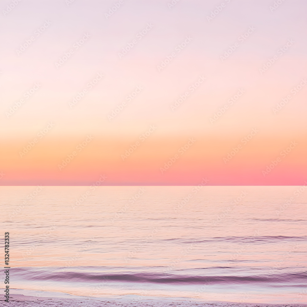 Pink Sunset Over Calm Ocean Waves On Sandy Beach