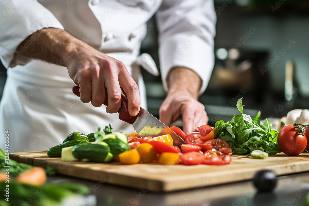 Professional chef slicing fresh vegetables – gourmet cooking with precision and passion Professional chef slicing fresh vegetables – gourmet cooking with precision and passion