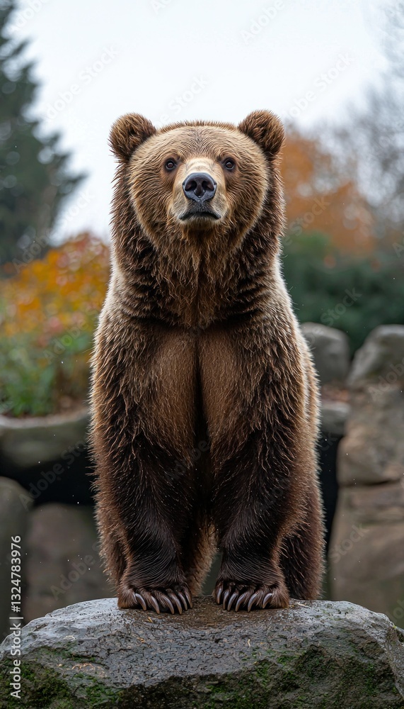 Obraz premium Majestic Brown Bear Standing Tall on a Rock