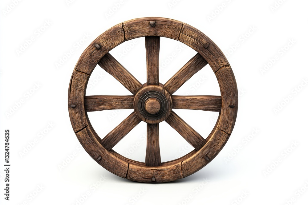 A rustic wooden wheel stands beautifully against a clean backdrop, highlighting its craftsmanship isolated on transparent background