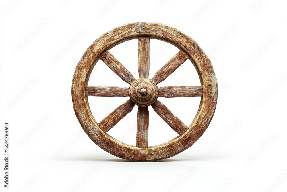 A rustic wooden wagon wheel resting against a plain background showcasing its timeless craftsmanship isolated on transparent background A rustic wooden wagon wheel resting against a plain background showcasing its timeless craftsmanship isolated on transparent background