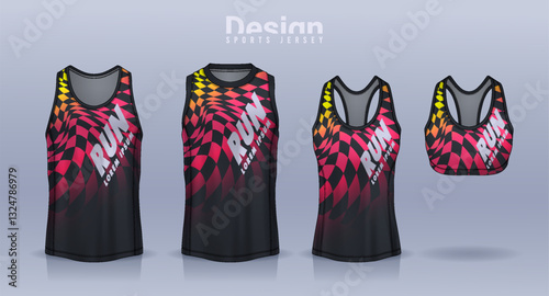 Sleeveless shirt sport design template, jersey mockup for Men's and Women's, Running singlet, basketball Tank top.