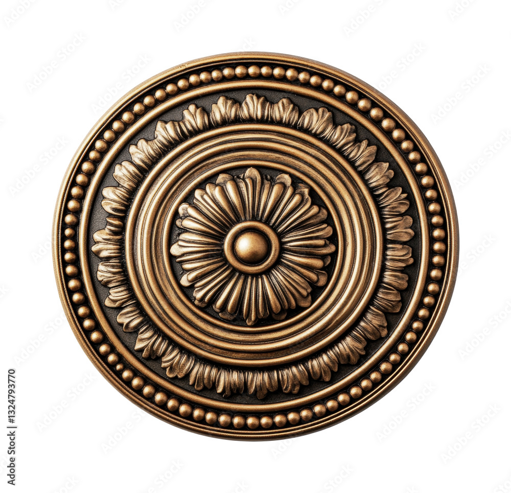 Fototapeta premium Antique bronze decorative medallion with floral design, cut out