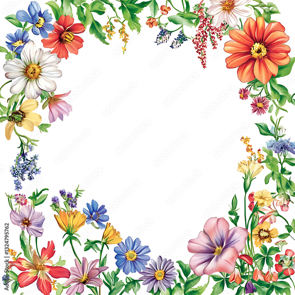 Floral Border Design with Various Flowers Floral Border Design with Various Flowers