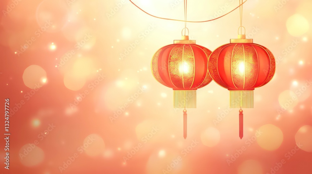 Festive red lanterns against a blurred background. Perfect for Asian cultural events, celebrations, or holiday-themed designs. Festive red lanterns against a blurred background. Perfect for Asian cultural events, celebrations, or holiday-themed designs.