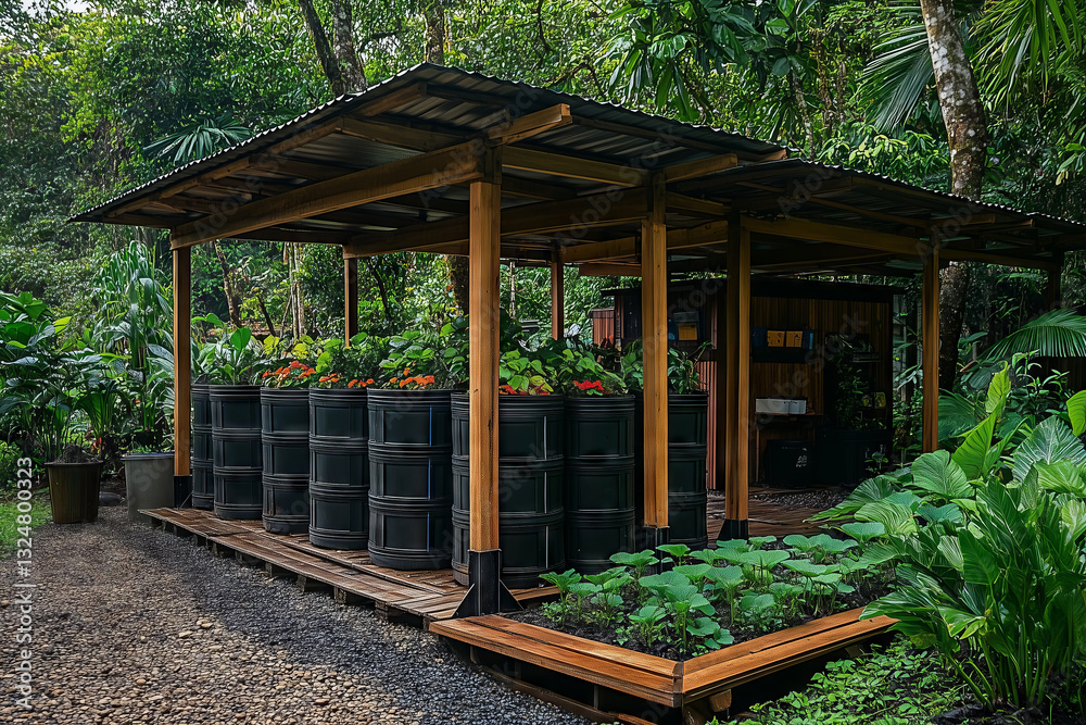 Naklejka premium Engaging in zero-waste initiatives at an eco-friendly Costa Rican farm