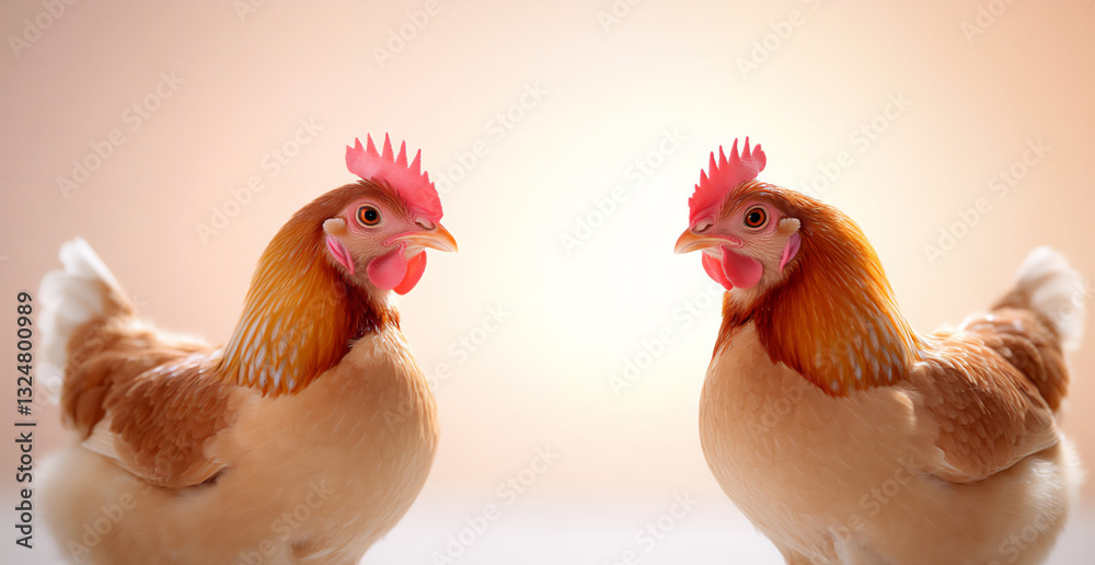 Fototapeta premium close-up portrait of funny chickens isolated on a white background,