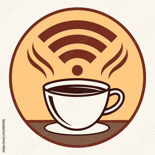Coffee Cup with WiFi Symbol Steam – Cozy Cafe Offering Free Internet Access