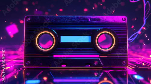 Retro cassette in neon colors with an ambient night vibe perfect for music lovers. Ambient Fluorescence. Illustration