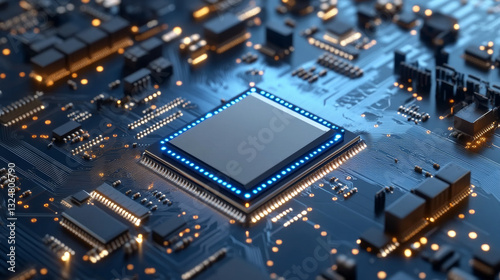 CPU of phone. Microchip, smd electronic components of mobile device on circuit board or motherboard. Digital Processor, parts of repair smartphone. Engineering and develop electronic microcontroller.