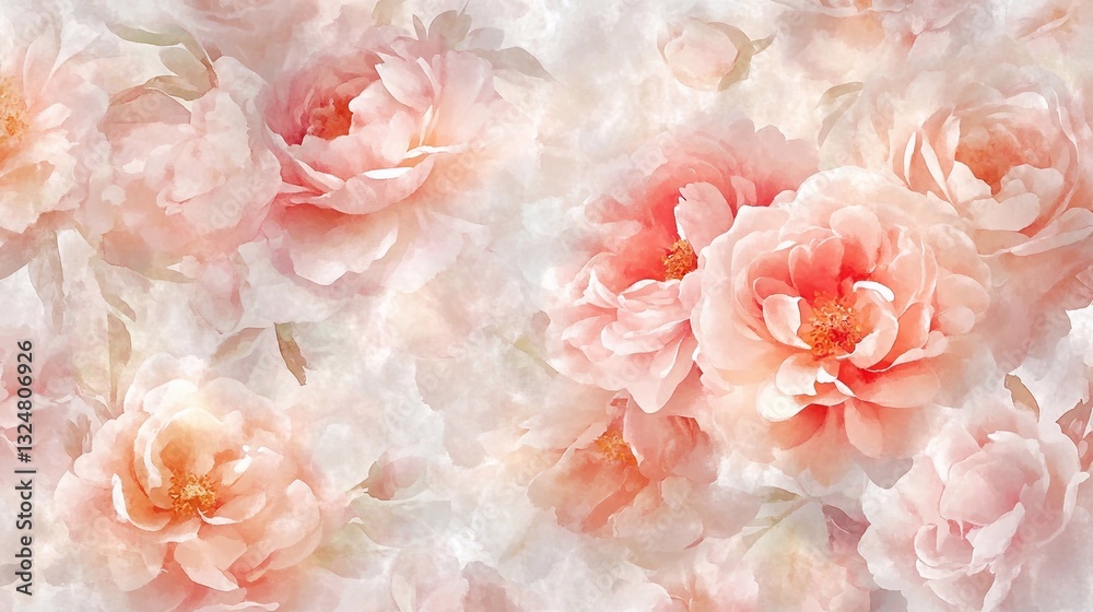 Vibrant blooming peonies in soft tones create an elegant floral backdrop Vibrant blooming peonies in soft tones create an elegant floral backdrop