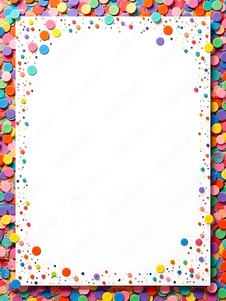 A colorful confetti background with a white frame A colorful confetti background with a white frame