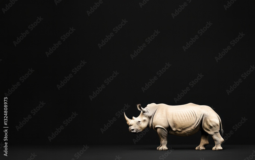 Fototapeta premium Beige Rhinoceros on Dark Gray Background
