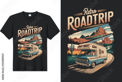 Vintage t-shirt design with a banner, perfect for apparel and fashion illustration