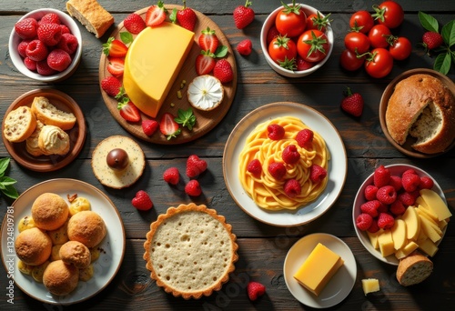 Wallpaper Mural bright colorful food flat lay displaying array delicious dishes textured surface, rainbow, lgbtq, lgbt, pride, love, equality, appetizing, arrangement Torontodigital.ca