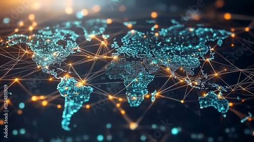 Global Network Connections, abstract world map, technology, communication. Possible use stock photo for global communication, technology, international business