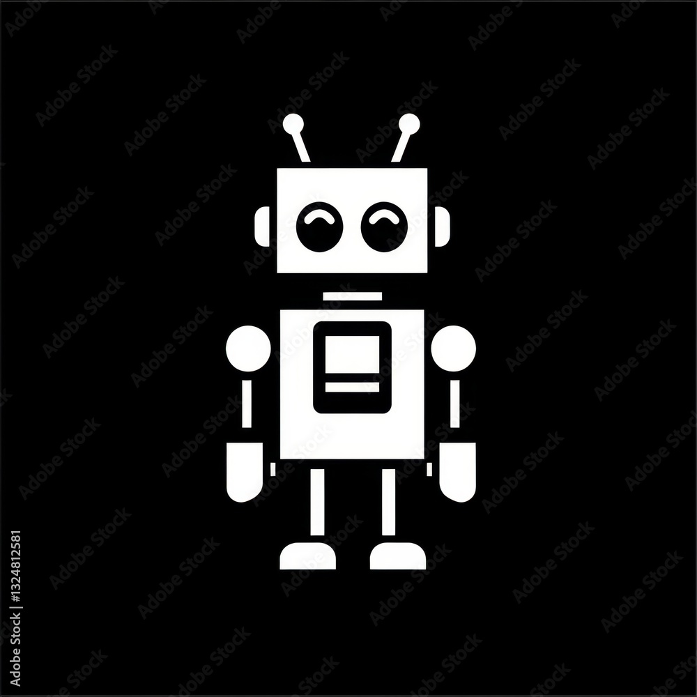 Fototapeta premium Cute simplified robot icon on black background
