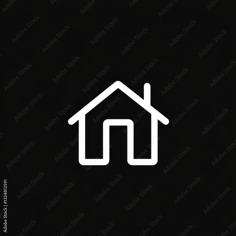 Simple white outline house icon on black background Simple white outline house icon on black background