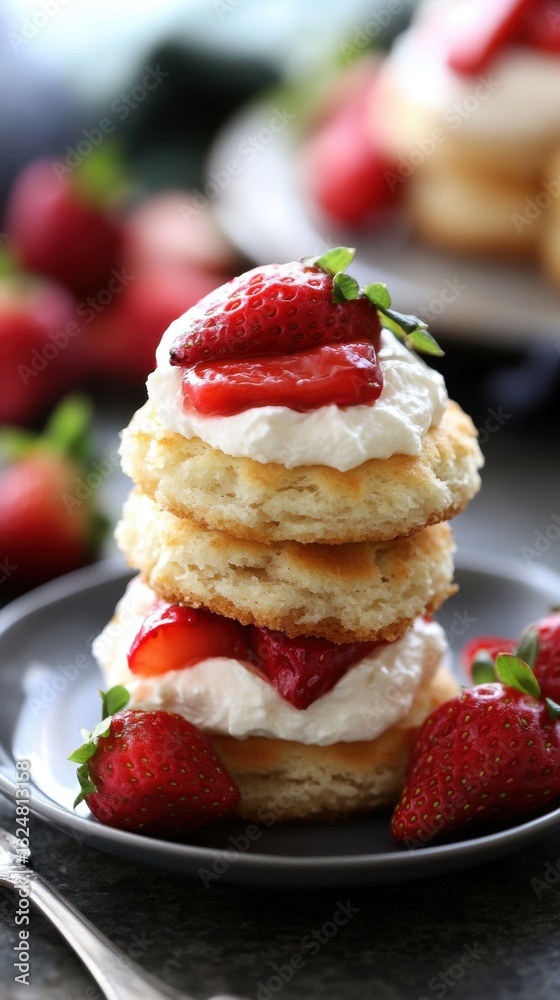 Delicious strawberry shortcake with whipped cream and fresh strawberries Delicious strawberry shortcake with whipped cream and fresh strawberries