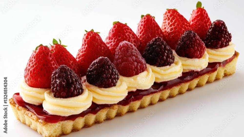 Delicious fruit tart with strawberries and raspberries on pastry base Delicious fruit tart with strawberries and raspberries on pastry base
