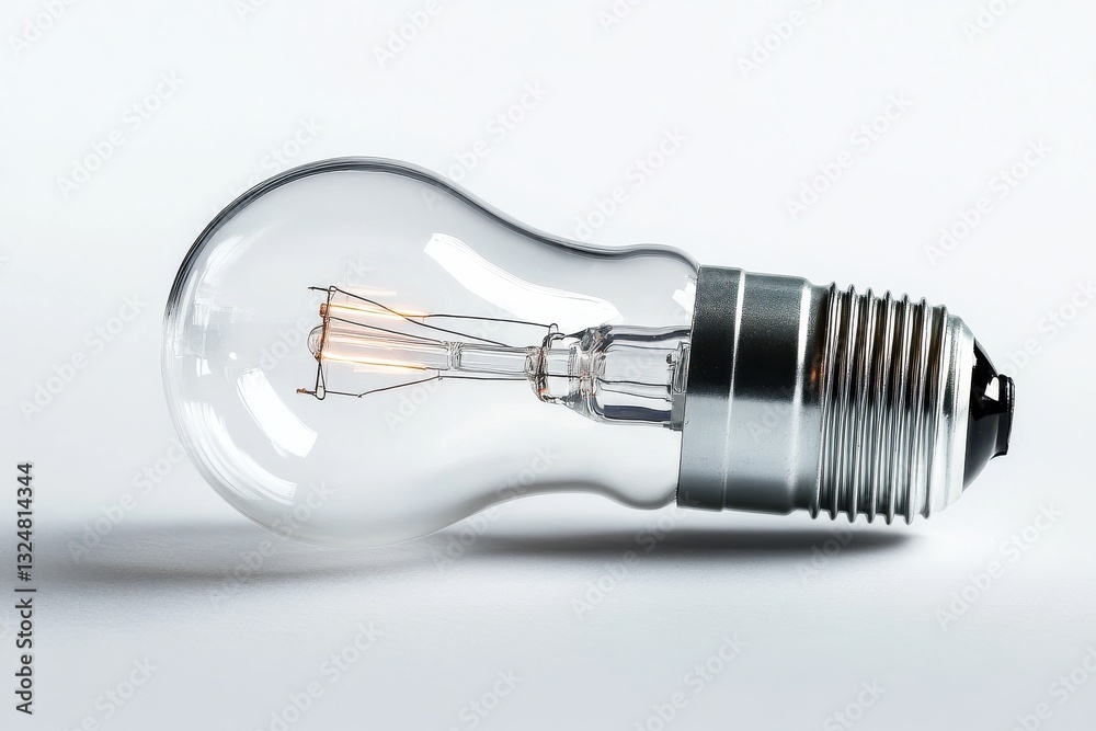A glowing light bulb resting on a minimalistic surface with a soft glow in a bright setting isolated on transparent background A glowing light bulb resting on a minimalistic surface with a soft glow in a bright setting isolated on transparent background