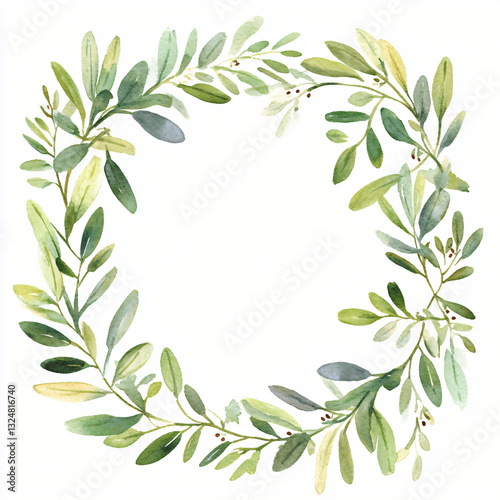 Wallpaper Mural Watercolor hand-painted leafy frame with olive branches on a white background, flat watercolor painting, simple design, AI painting design, AI Torontodigital.ca