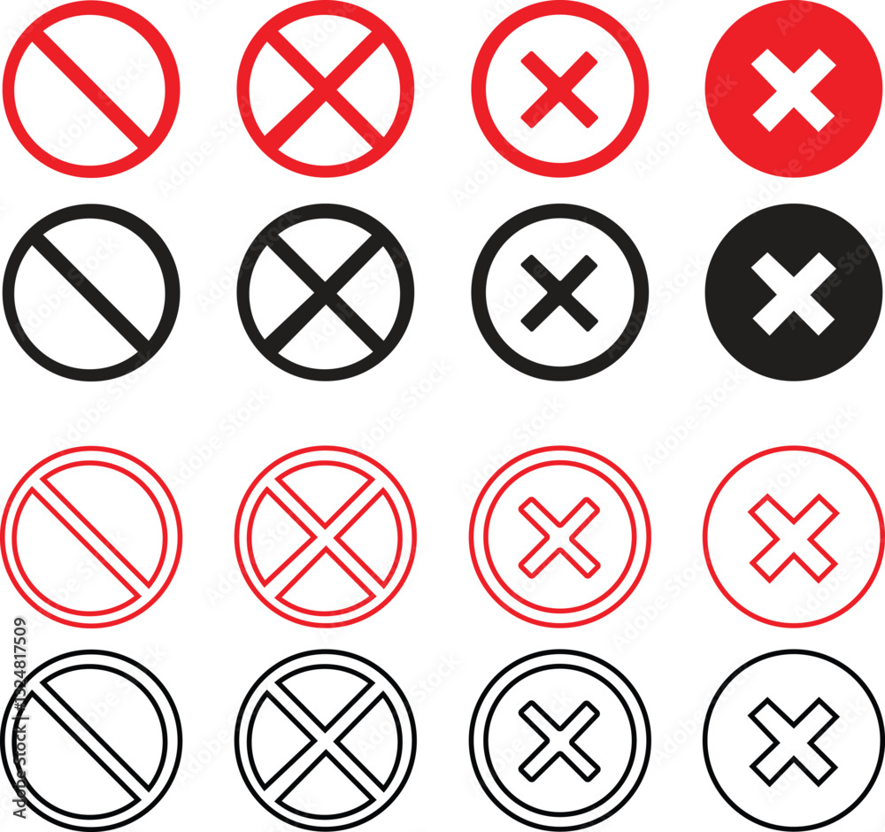 Cancel icon set. Ban sign vector illustration. Close symbol isolated on white background. Eps 10