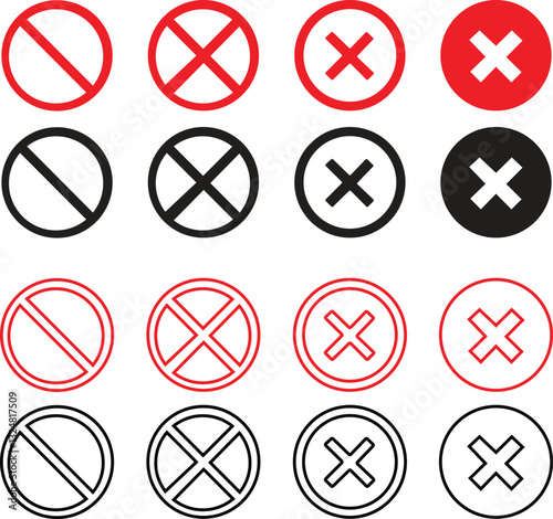 Cancel icon set. Ban sign vector illustration. Close symbol isolated on white background. Eps 10