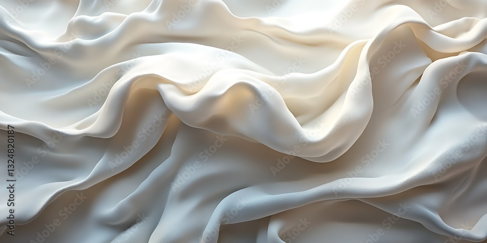 Fototapeta premium Creamy fabric folds, soft light, textured surface