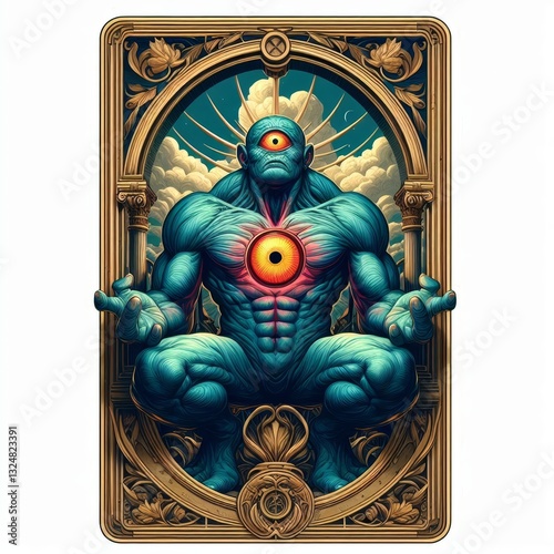 Cyclopean mystic: A surreal tarot card depiction of inner vision and strength