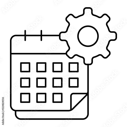 Calendar icon with a gear representing configuration, automation scheduling, system settings, and workflow adjustments