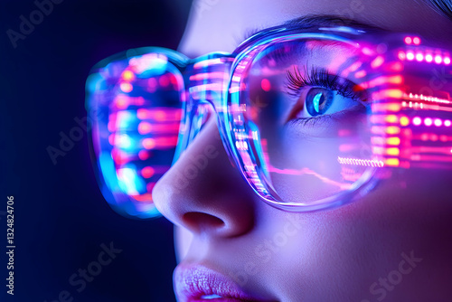 Futuristic glasses with glowing digital patterns